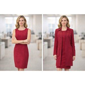 NWT STUDIO I Dress Jacket Set 8P Red Embroidered Career Professional Office